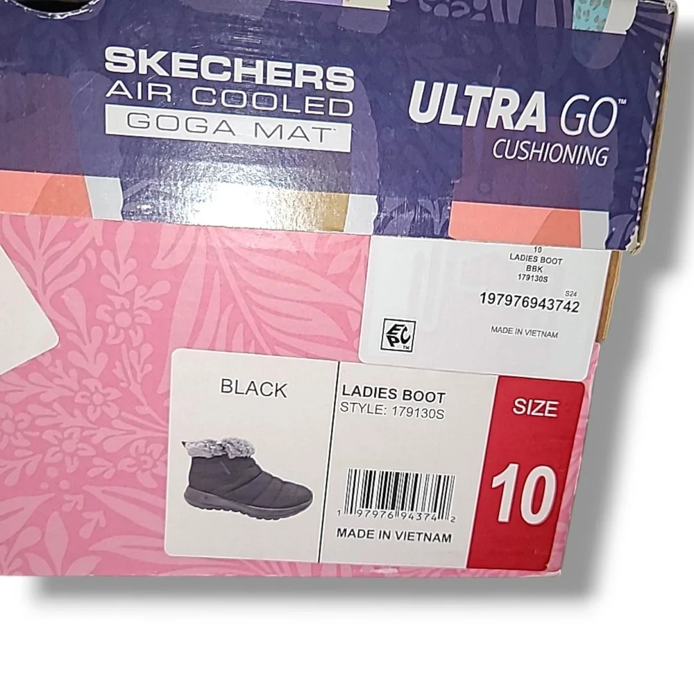 Skechers GOwalk Air Cooled Goga Mat Boots Black Faux Fur Womens 10 179130S NIB